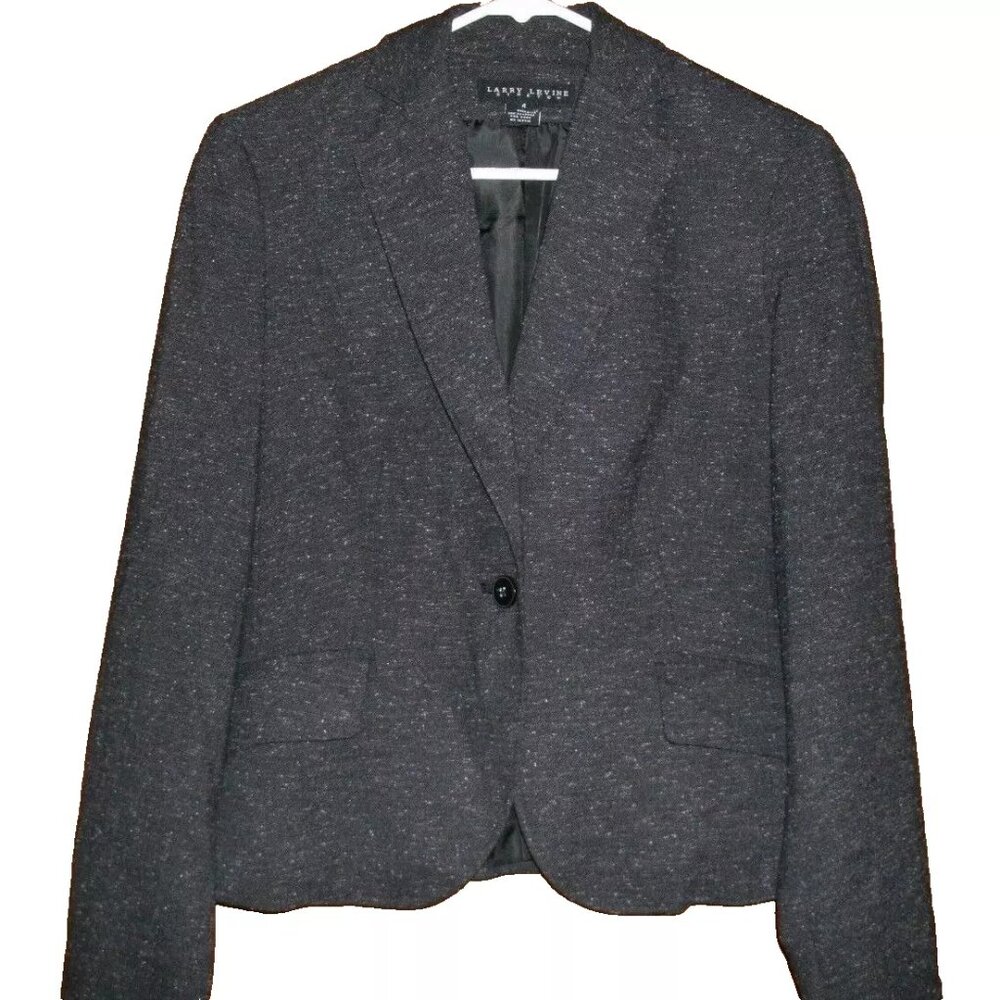 Larry Levine Womens Blazer Black Stretch Jacket Speckled Size 4